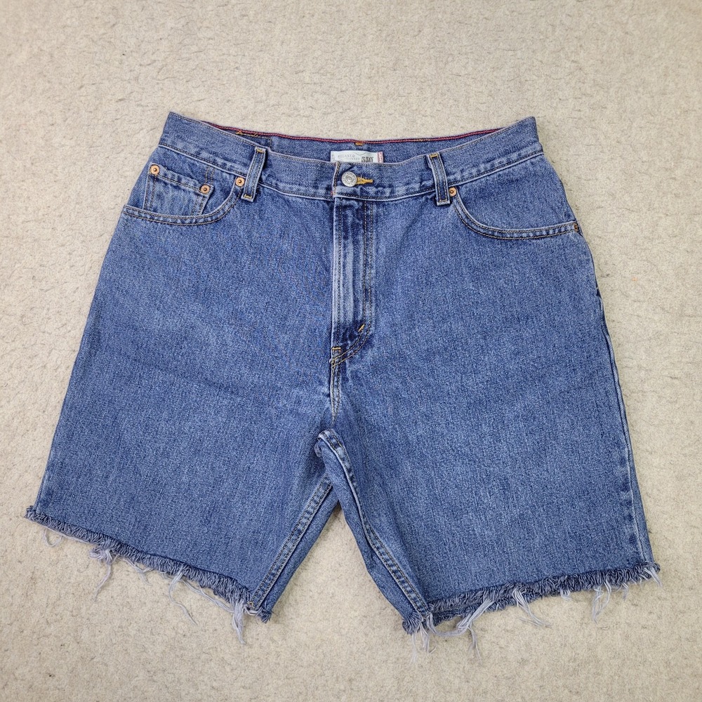 Levis 550 Relaxed Taper Shorts Womens‎ 14S Blue Cutoff Raw Hem